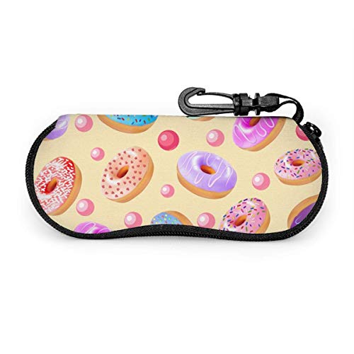 Gafas de sol Estuche blando Donuts con un glaseado de frutas de diferentes colores y chispas Estuche de anteojos con cremallera de neopreno ultraligero con clip para cinturón