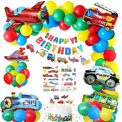 Gafild Globos Decoración de fiesta,Fiesta temática Decoracion Globos de latex Papel de aluminio Transporte Tema Avión Tren Coche de policía Autobús Escolar Yate Camión de Bomberos para Niño Cumpleaños