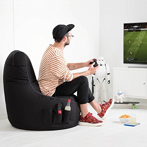 GAMEWAREZ Puf Cosmic Lightning Gaming, para PS4, XBOX360, XboxOne, Nintendo DS, Nintendo Switch, teléfono móvil, negro con refuerzo gris plateado y bolsillo