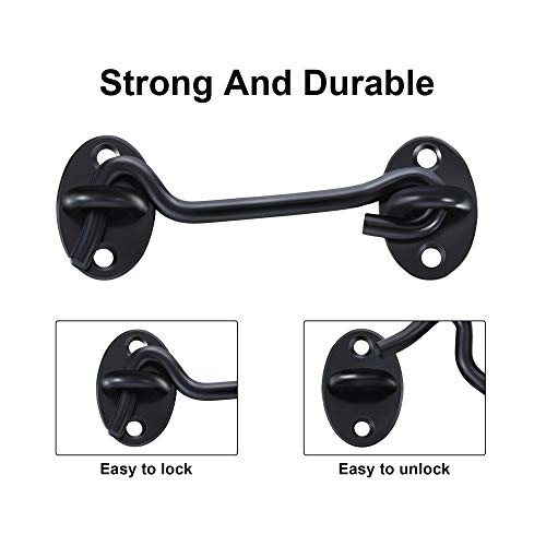 Gancho de puerta de acero inoxidable sólido con tornillos de montaje para puerta de granero, baño, ventana, puerta corredera, dormitorio (negro)