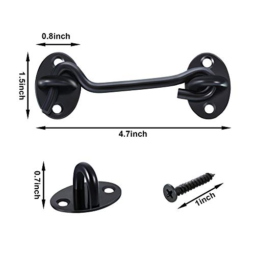 Gancho de puerta de acero inoxidable sólido con tornillos de montaje para puerta de granero, baño, ventana, puerta corredera, dormitorio (negro)