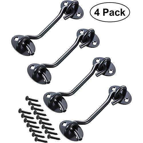 Gancho de puerta de acero inoxidable sólido con tornillos de montaje para puerta de granero, baño, ventana, puerta corredera, dormitorio (negro)