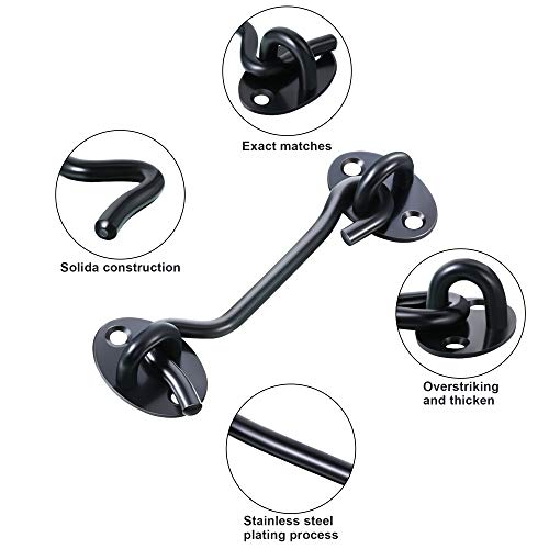 Gancho de puerta de acero inoxidable sólido con tornillos de montaje para puerta de granero, baño, ventana, puerta corredera, dormitorio (negro)