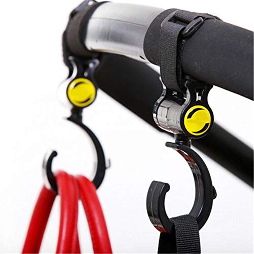Ganchos Carrito Bebe, ganchos colgador universal para cochecitos de bebé,bolso o cambiador en el manillar de la Sillita, Cochecito o Silla de Ruedas. Pack de 2. Ajuste Universal, color negro