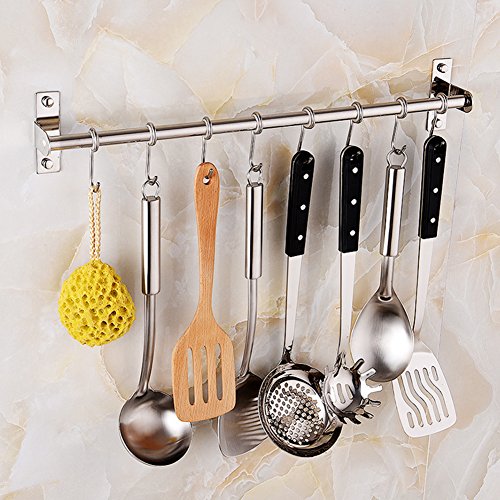 Ganchos de almacenamiento para colgar en la cocina, estante para utensilios de ahorro de espacio de acero inoxidable, riel para colgar en la pared Organizar 6 ganchos extraíbles para baños Hotel