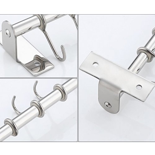 Ganchos de almacenamiento para colgar en la cocina, estante para utensilios de ahorro de espacio de acero inoxidable, riel para colgar en la pared Organizar 6 ganchos extraíbles para baños Hotel