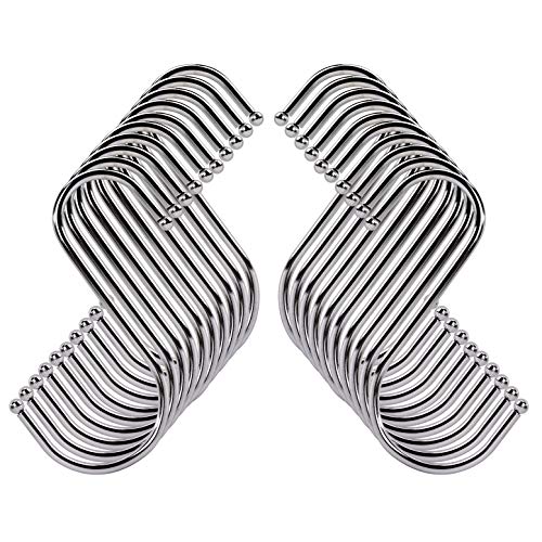 Ganchos en Forma de S Multiuso 4 Pulgadas de S Ganchos de Metal de Acero Inoxidable con Extremos de Bola Ideal para Colgar Bufanda Toalla de Baño Ollas y Sartenes Plantas 20 Piezas (Plata)