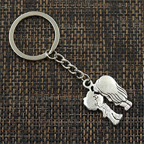 GANGXIA LlaveroHombres de Moda Llavero de Coche Titular de Metal Cadena de Plata Amante Novios Besos Colgante para Regalo