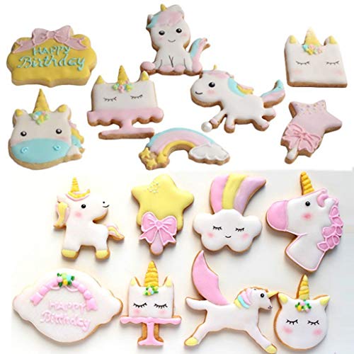 Gaorb Molde de pastel para hornear Lindo Unicornio Molde de plástico Galleta navideña Herramienta de molde seco Herramientas de decoración de pasteles para fondant, almendra, almíbar, galletas, chocol