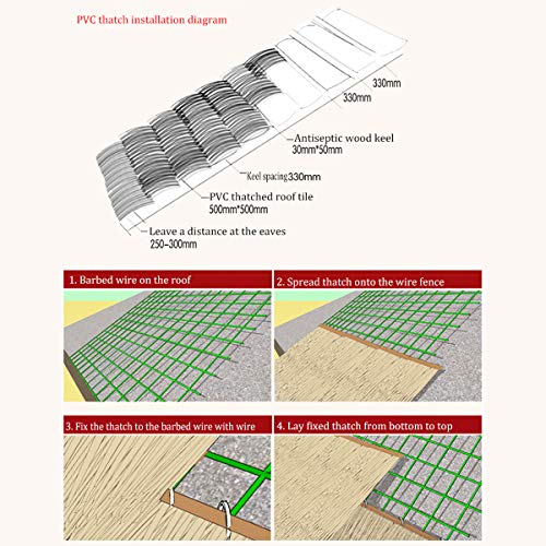 Garden Parasol TX Techo de Paja 50 x 50 cm / 8 Piezas - Alfombrilla de Techo de PVC Paja Artificial - Teja Teja Viento, Protección Solar, Antiséptico, Prevención de Incendios, Control de Insectos