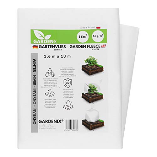 GARDENIX® 16 m² Vellón de protección contra Congelación para Invierno, Alta estabilización UV, Permeable al Agua, Cubierta de Invierno para Plantas (1,6m x 10m)