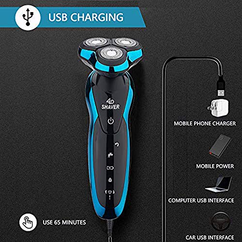 Garing 4 en 1 máquina de afeitar eléctrica recargable Máquina de afeitar de los hombres Máquina de afeitar giratoria para hombres Barba seca húmeda sin cuerda, Nariz, Oreja, Corta el cabello