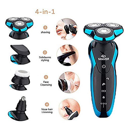 Garing 4 en 1 máquina de afeitar eléctrica recargable Máquina de afeitar de los hombres Máquina de afeitar giratoria para hombres Barba seca húmeda sin cuerda, Nariz, Oreja, Corta el cabello