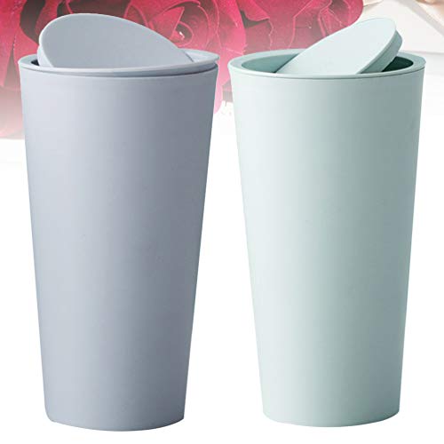 Garneck 2 Piezas de Basura de Escritorio Mini Mesa de Basura Pequeña Papelera de Basura con Tapa Encimera de Tocador de Baño para Oficina de Hotel en Casa Verde Azul