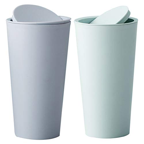 Garneck 2 Piezas de Basura de Escritorio Mini Mesa de Basura Pequeña Papelera de Basura con Tapa Encimera de Tocador de Baño para Oficina de Hotel en Casa Verde Azul