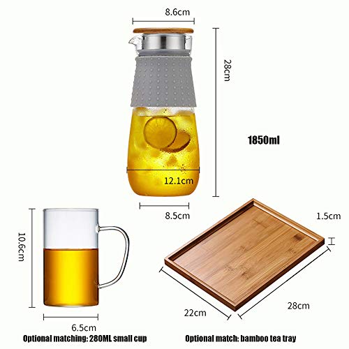 Garrafa de cristal, 1.8L Pitcher Jarro, vidrio resistente al calor Caldera Conjunto, de gran capacidad, jugo de botella del envase, por agua, leche, jugo, té helado, vino,A pot and two glasses