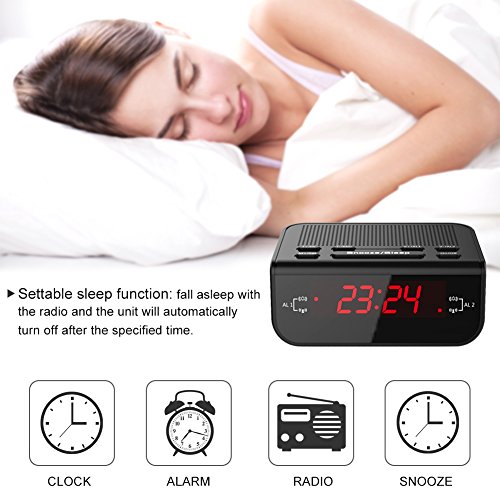 Garsent Reloj Despertador Digital, Pantalla LED Dual Reloj Despertador con Radio Am/FM Función de Despertador y Temporizador de Apagado Radio Despertador FM portátil para Viajes.