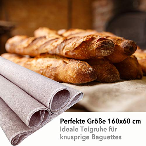 Gastrodock Premium panadería XXL tamaño 160 x 60 cm – Paño de masa de 100% lino natural sin tratar de Francia – paño de lino para hornear – Backleinen, Teigtuch, Tischläufer Made in Europe