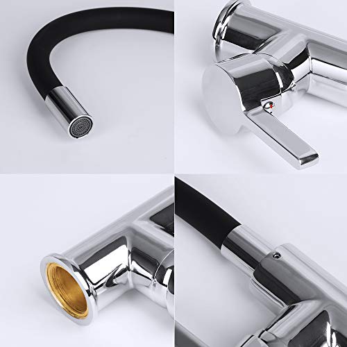 GAVAER Grifo de Cocina, Silicona de Grado Alimenticio Giratorio a 360°, Extraible Rociador Grifo Cocina, Frío y Calor Disponibles, Latón Grifos Fregadero