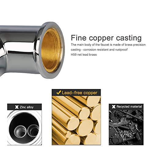 GAVAER Grifo de Cocina, Silicona de Grado Alimenticio Giratorio a 360°, Extraible Rociador Grifo Cocina, Frío y Calor Disponibles, Latón Grifos Fregadero