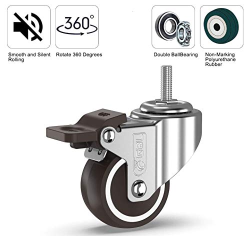 GBL - 4 Ruedas para Muebles 50mm 200KG | M10x15mm Ruedas Giratorias, Rueda Pivotantes, Ruedas de Freno Industrial Con Placa de Montaje