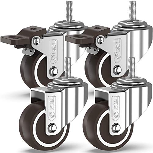 GBL - 4 Ruedas para Muebles 50mm 200KG | M10x15mm Ruedas Giratorias, Rueda Pivotantes, Ruedas de Freno Industrial Con Placa de Montaje
