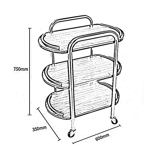 GBX Carretilla de mano portátil multifunción Reciclaje de vehículos, estantería Carro de bebidas Almacenamiento de titanio La madera maciza puede mover la rueda de goma de la cocina 3 niveles con bar