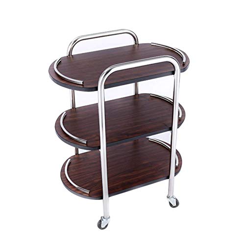 GBX Carretilla de mano portátil multifunción Reciclaje de vehículos, estantería Carro de bebidas Almacenamiento de titanio La madera maciza puede mover la rueda de goma de la cocina 3 niveles con bar