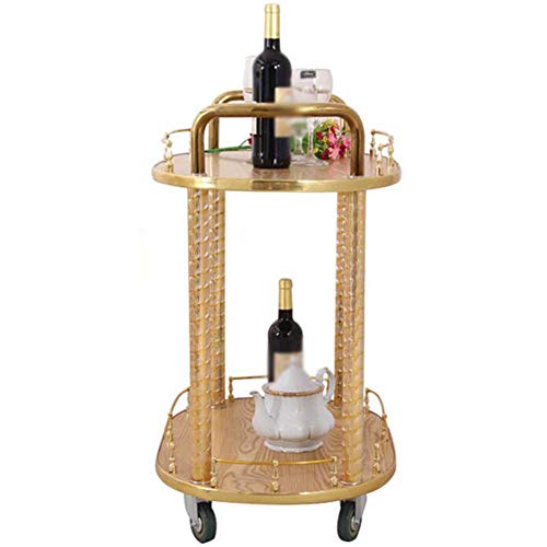 GBX Carretilla de mano portátil multifunción Vehículos de reciclaje, Carro de servicio Carro Rueda de goma de cocina móvil Rueda de titanio de 2 niveles Madera maciza con estante para vino, Capacidad