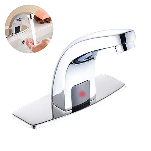 GCDN llave con sensor inteligente, grifo con sensor automático de manos libres, llave con acabado de espejo de acero inoxidable de repuesto para lavabo de cocina de baño, Plateado, Tamaño libre