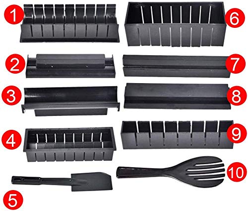 GCDN Suchi Fabricación de Kit 10pc / Juego Maker Molde Arroz Rollo Molde, 5 Shapes-Triangle,Corazón,Redondo,Pequeño Cuadrado, Grande Plaza. Rollos, Bricolaje Japonés Cuisine en el Hogar