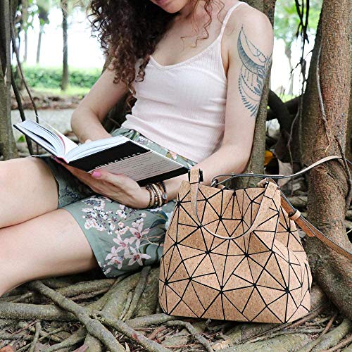GDFS Bolso geométrico de Corcho Natural Bolso de Mano de Moda Mujer Cartera Convertible, Bandolera M Corcho
