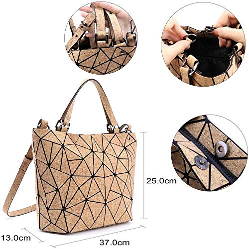 GDFS Bolso geométrico de Corcho Natural Bolso de Mano de Moda Mujer Cartera Convertible, Bandolera M Corcho