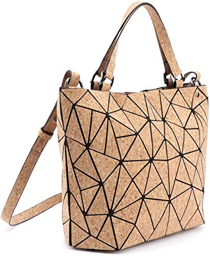 GDFS Bolso geométrico de Corcho Natural Bolso de Mano de Moda Mujer Cartera Convertible, Bandolera M Corcho