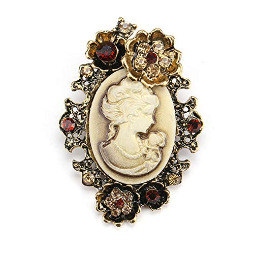 GDYX Broche Retro Queen's Cameo Beauty Head Broche de Cristal para Oro Antiguo, Plata, Plata de Todo Tipo   06