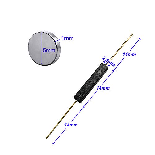 Gebildet 10 Piezas Interruptor de Lengüeta, Contacto de Lengüeta Interruptor Magnético de Inducción Normalmente Abierto (N/O) (3 mm × 14 mm) con 20 Piezas de Pequeños Imanes Redondos Multiusos