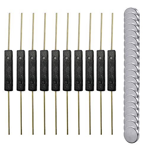 Gebildet 10 Piezas Interruptor de Lengüeta, Contacto de Lengüeta Interruptor Magnético de Inducción Normalmente Abierto (N/O) (3 mm × 14 mm) con 20 Piezas de Pequeños Imanes Redondos Multiusos