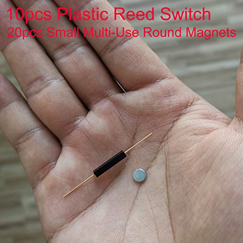 Gebildet 10 Piezas Interruptor de Lengüeta, Contacto de Lengüeta Interruptor Magnético de Inducción Normalmente Abierto (N/O) (3 mm × 14 mm) con 20 Piezas de Pequeños Imanes Redondos Multiusos