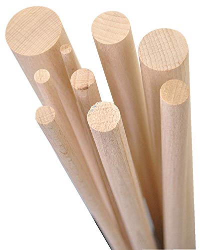 Gedotec Varilla Redonda 6 mm Bastones Beech Hechos a Mano | Longitud de Barras Redondas 1000 mm | Palos Madera estables Hecho Alemania | Troncos Manualidades y jardín - 10 Piezas
