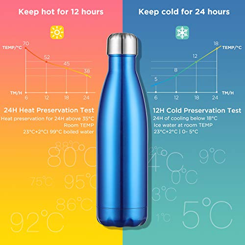 GeeRic Botella Termica 500ml, botella termo acero inoxidable,Botella de agua + cepillo + bolsa portátil Soporte para botella de agua deportiva Se utiliza para acampar, escuela, deportes, gimnasio azul