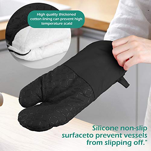 GeeRic Juego de Guantes de Horno, 6Pcs Guantes Horno Forro de algodón Mini Silicona Olla con Guantes de Horno de microondas Antideslizantes y espesos para cocinar en Horno de Barbacoa Negro