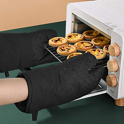 GeeRic Juego de Guantes de Horno, 6Pcs Guantes Horno Forro de algodón Mini Silicona Olla con Guantes de Horno de microondas Antideslizantes y espesos para cocinar en Horno de Barbacoa Negro
