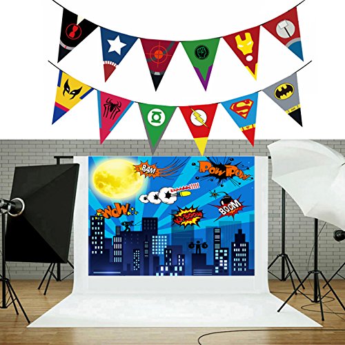 General Electric Superhero Birthday Photo Backdrop 7 x 5ft Cityscape Cartoon Supercity Backdrops Superhero Party Supplies Decoraciones - Decoraciones de Pared de superhéroes para niños o niñas