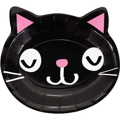 Générique Fiesta Gato Gatito Festivales 8 Niños Cumpleaños Sabor Tea Decoración Mesa Platos 1 Mantel 8 Platos de 18 cm 4 Platos de Cabeza de Gato 8 Tazas 16 servilletas