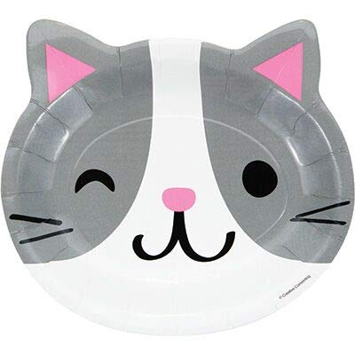 Générique Fiesta Gato Gatito Festivales 8 Niños Cumpleaños Sabor Tea Decoración Mesa Platos 1 Mantel 8 Platos de 18 cm 4 Platos de Cabeza de Gato 8 Tazas 16 servilletas