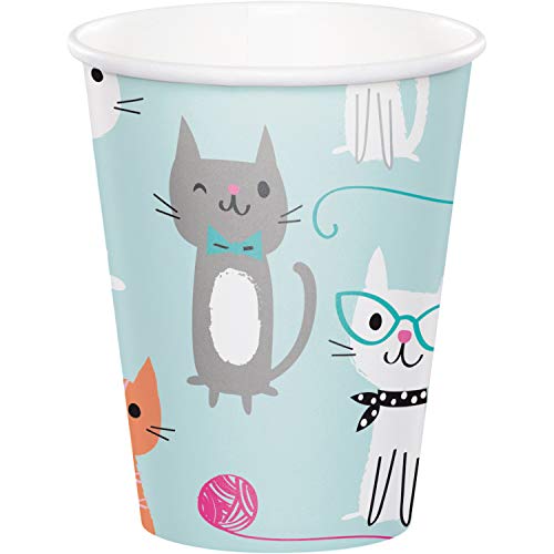 Générique Fiesta Gato Gatito Festivales 8 Niños Cumpleaños Sabor Tea Decoración Mesa Platos 1 Mantel 8 Platos de 18 cm 4 Platos de Cabeza de Gato 8 Tazas 16 servilletas