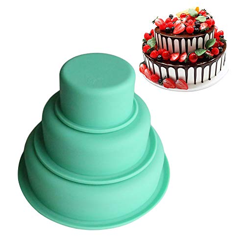 Genrics Juego de 3 moldes de Silicona Redondos para Tartas, 3 Capas de Pastel Moldes Redondos de Silicona Cake Pan Hornear Molde Placa de Pizza DIY Molde Herramientas Redondas