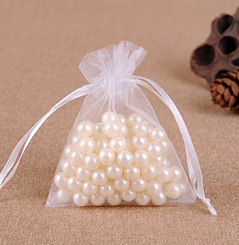 Gespout 100 Unidades bolsitas de Organza Bolsa de Regalo Bonito Bolsillos Cordón para Joyas Boda Partie y DIY Decoración, 9 x 12 cm, Color Blanco