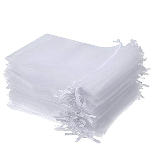 Gespout 100 Unidades bolsitas de Organza Bolsa de Regalo Bonito Bolsillos Cordón para Joyas Boda Partie y DIY Decoración, 9 x 12 cm, Color Blanco