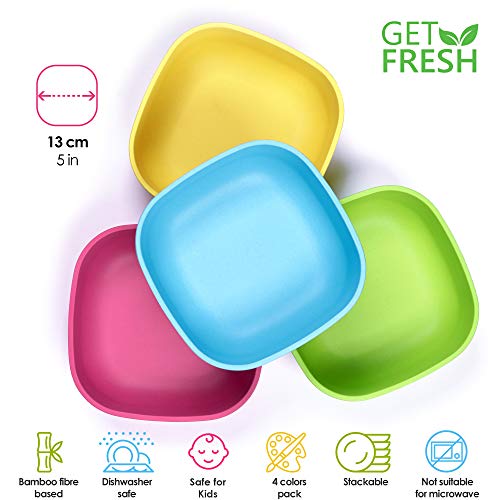 GET FRESH Cuencos de Bambú para Niños - 4 Piezas Juego de Cuencos Infantil de Bambú sin BPA - Reutilizable Vajilla Fibra de Bambu para Bebes Aptas para el Lavavajillas - Bamboo Kids Bowls